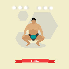 Sumo wrestler ready to fight, flat design