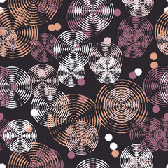 Seamless vector decorative background with rings and polka dots. Print. Cloth design, wallpaper.