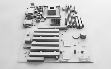 motherboard on a white background 3d render