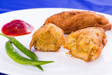 Indian food - vegetarian  bread roll with stuffed potatoes
