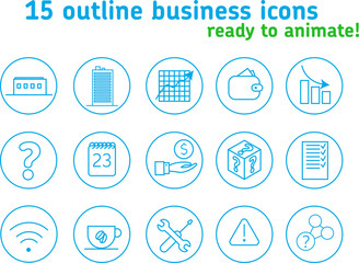 15 icons ready for animation outline stroke business 