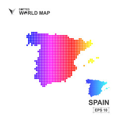 Fototapeta na wymiar Map Of Spain Dotted Vector,Abstract computer graphic colorful