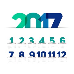 Simple 2017 Calendar with brush lines, 2017 calendar paper design, week starts with Sunday