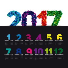 Simple 2017 Calendar with brush lines, 2017 calendar paper design, week starts with Sunday