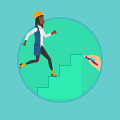 Business woman running upstairs.