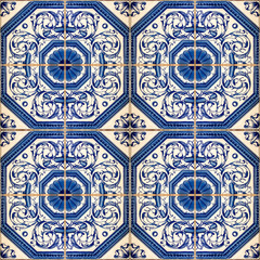 Detail of typical old Lisbon tiles, traditional decoration of Portugal (azulejos)