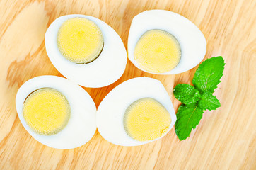 Boiled eggs on wooden.