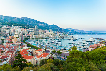 Fototapeta na wymiar Cityscape of La Condamine and Port Hercule, Monaco-Ville, The Kingdom of Monaco. Cote d'Azur