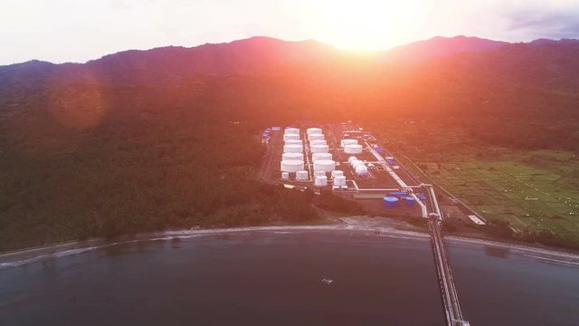 aerial view of oil tank storage in heavy petrochemical industries estate plant