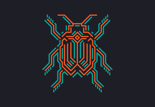 Linear bug in techno style. Vector illustration on black background.