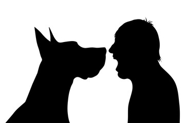 Vector silhouette of man with dog.