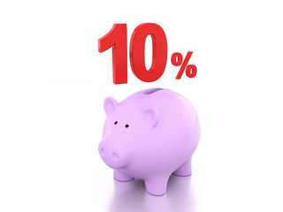 Ten Percent with Piggy 3D Rendering Image
