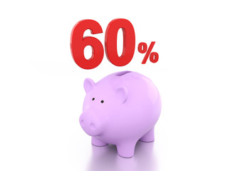 Obraz premium Sixty Percent with Piggy 3D Rendering Image