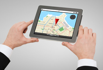 close up of man hands holding tablet pc