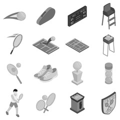 Tennis icons set in black monochrome style. Tennis sport elements set collection vector illustration