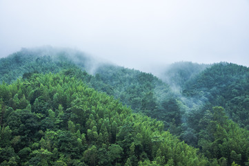 Fototapeta premium Mountains scenery in the rain and mist