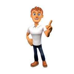 Man having idea / 3D render of a cartoon guy with finger up, having an idea or telling a concept