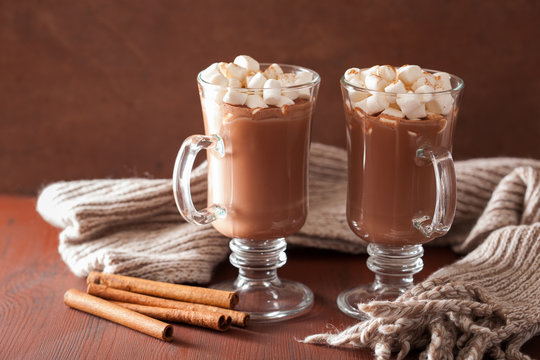 hot chocolate with mini marshmallows cinnamon winter drink warm