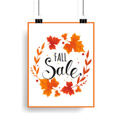Autumn sale poster mockup. Fall trendy poster 