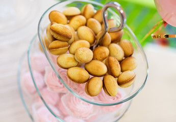 close up of sweets and cookies on serving tray