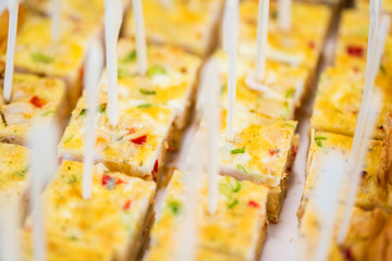 close up of served casserole or quiche pieces