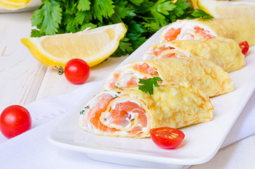 pancakes with smoked salmon and cream cheese