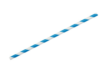 blue striped eco paper straw isolated on white - obrazy, fototapety, plakaty