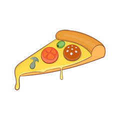 Pizza slice icon in cartoon style isolated on white background vector illustration