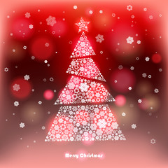 Vector Illustration of a winter background with Christmas tree made of snowflakes.  Christmas and New Year greeting card.