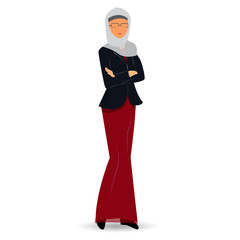  muslim business woman standing folded hands vector