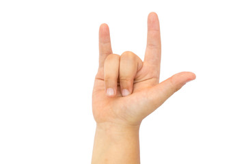 boy's hand with sign of love