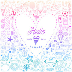 summer beach hand drawn vector travel vacation doodle elements