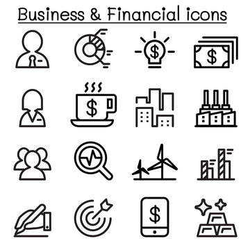 Business & financial icon set in thin line style