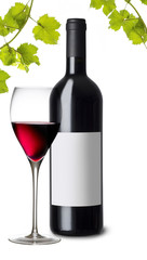 bottle of red wine with glass