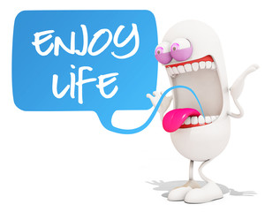 happy 3d cartoon character saying 