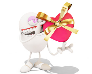 3d cartoon giving a present, 3d rendering