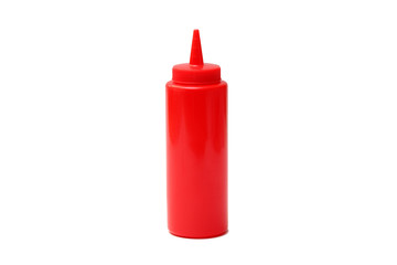 Red ketchup sauce bottle on white background