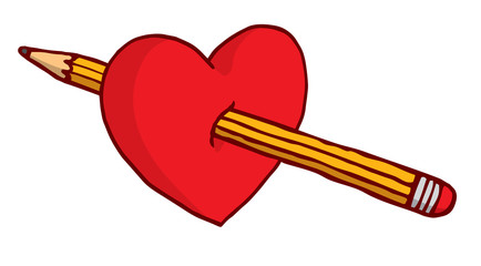 Pencil stabbing a heart or drawing love