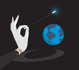 Magician making tiny planet earth float