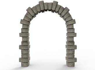 3d illustration of old arch way. white background isolated. icon for game web. 