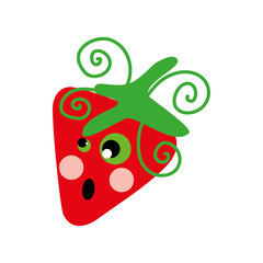 Obraz premium red strawberry fruit with surprised face expression. food healthy lifestyle. vector illustration