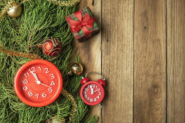 Christmas and happy new year concept with wooden background