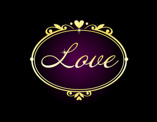 gold frame with the word love on a dark background