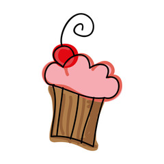 pink muffin sweet dessert bakery draw. vector illustration