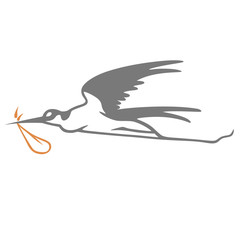 Stork Carrying Bundle Simple Cartoon Logo Vector