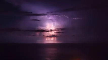 Papier Peint photo Lavable Orage Purple lightning over the sea