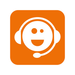 face smiling support sign with headset element. vector illustration