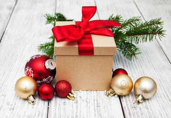 christmas gift box and balls