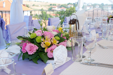 Holiday decor. Decoration in the restaurant for celebration.
