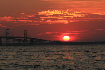 Chesapeake Bay Bridge at Sunset. Anne Arundel County, Maryland. Seen from Terrapin Beach Park